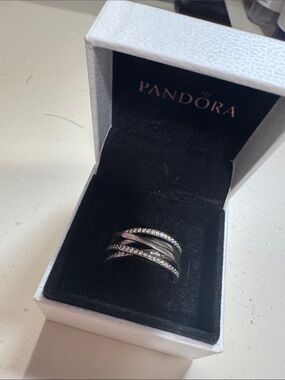 Pandora Silver Crisscross Ring with Clear Stones
